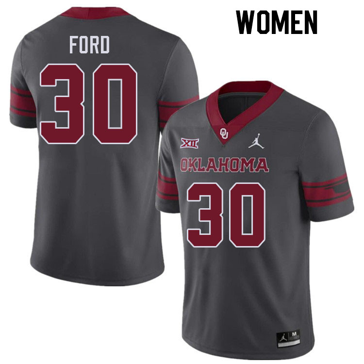 Women #30 Trace Ford Oklahoma Sooners College Football Jerseys Stitched-Charcoal